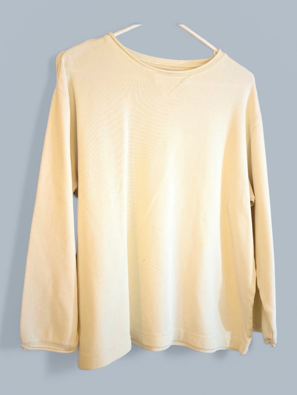 Relativity Cream Heavier Ribbed All-Cotton Rolled Neck Long Sleeve Tee Sz XL